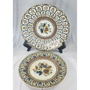 Vintage Oriental Accent Floral Decorative Plate Charger Set of 2 Flowers D-9